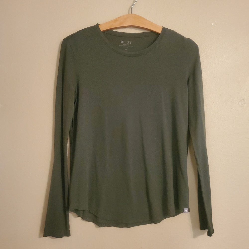 FIGS (2 Piece Bundle) Moss & Black Super Soft Pima Modal Long Sleeve Underscrubs - Picture 4 of 11